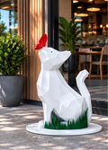 Poligonal Kedi Heykeli ve Kelebek Figürü | Low Poly Dekoratif Kedi
