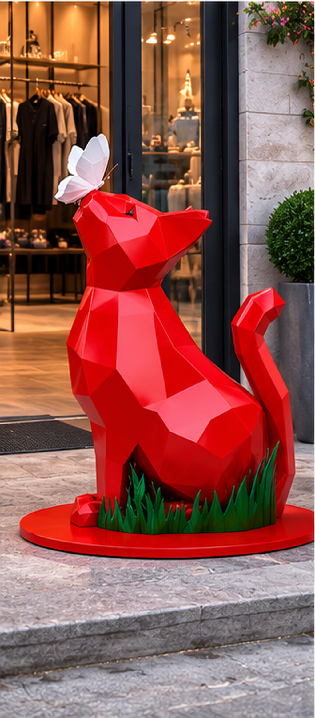 Poligonal Kedi Heykeli ve Kelebek Figürü | Low Poly Dekoratif Kedi