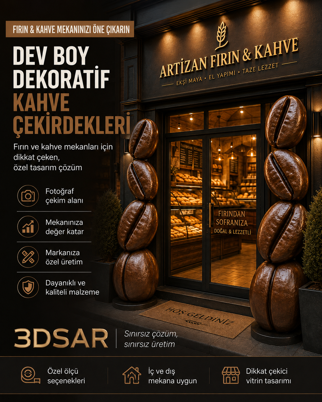 Dev Kahve Çekirdeği Dekoru | Kafe İçin Özel Ölçü 3D Üretim - dev kahve çekirdeği görseli 3