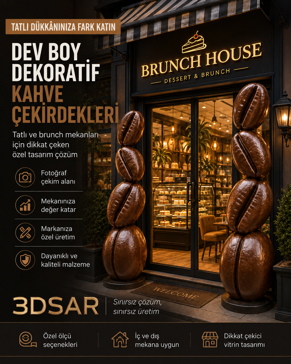 Dev Kahve Çekirdeği Dekoru | Kafe İçin Özel Ölçü 3D Üretim - dev kahve çekirdeği görseli 5
