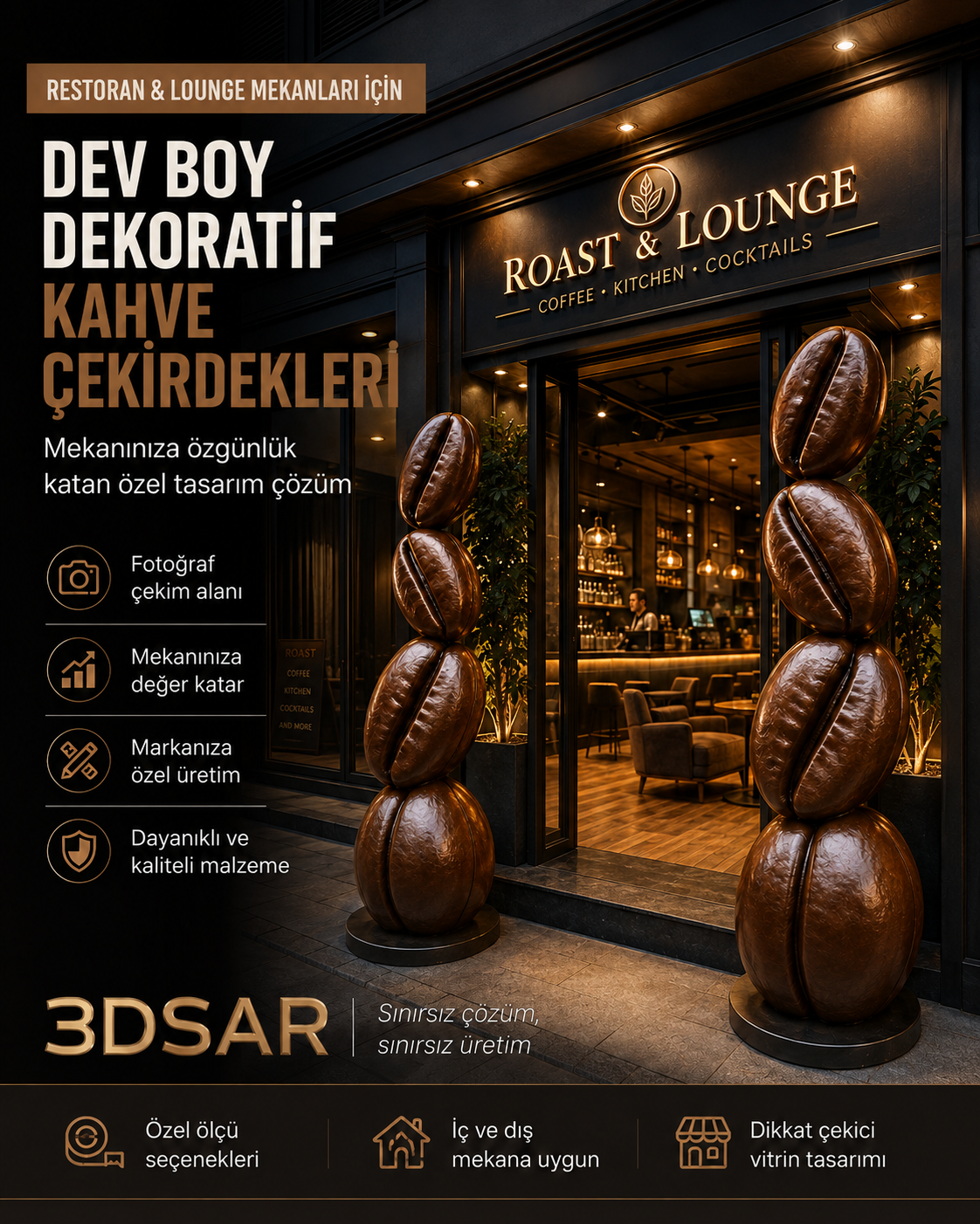 Dev Kahve Çekirdeği Dekoru | Kafe İçin Özel Ölçü 3D Üretim - dev kahve çekirdeği görseli 6