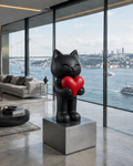 Modern Kedi ve Köpek Heykeli | Kalpli Dekoratif Figür