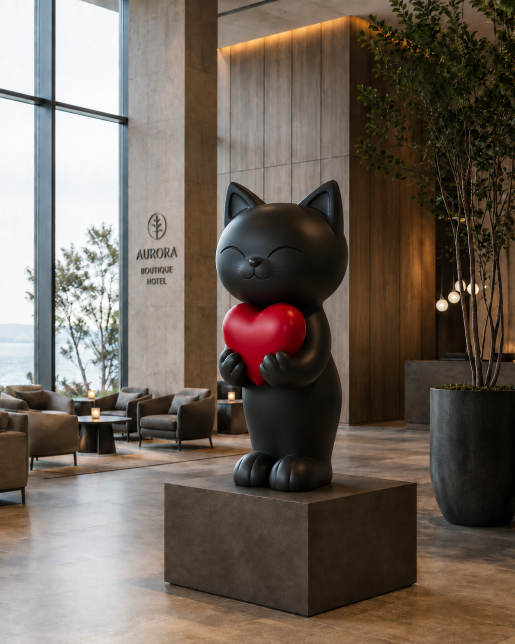 Modern Kedi ve Köpek Heykeli | Kalpli Dekoratif Figür