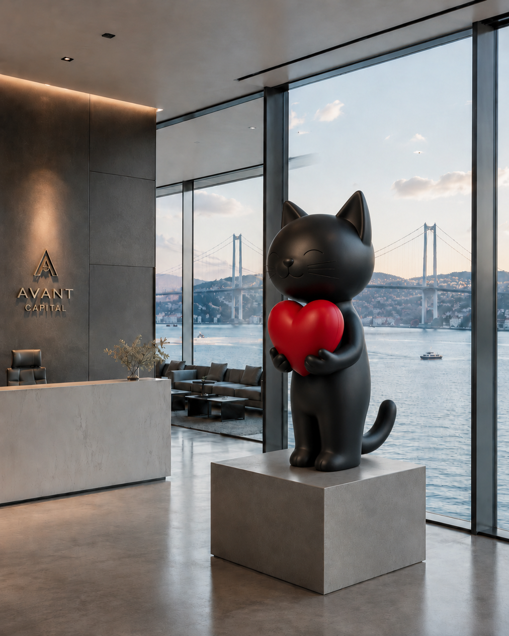Modern Kedi ve Köpek Heykeli | Kalpli Dekoratif Figür