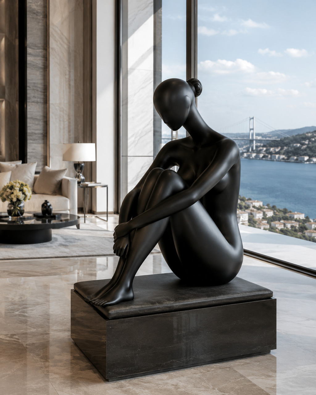 Oturan Kadın Heykeli  Modern Dekoratif Sanat Figürü