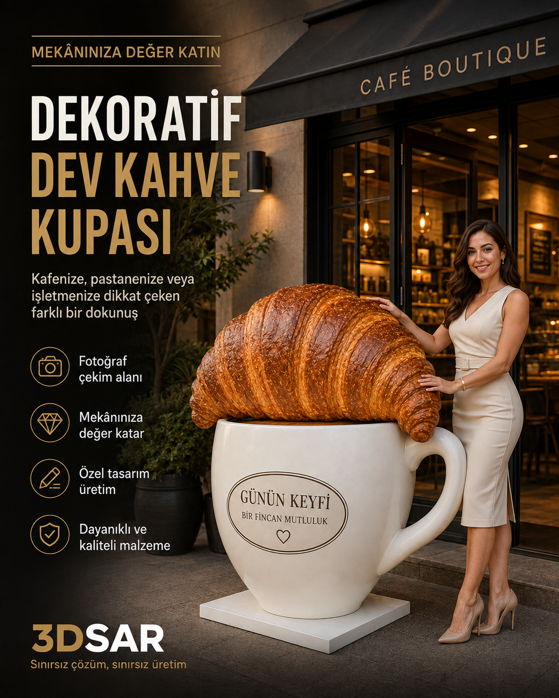 Dev Kruvasan Dekoru | Pastane ve Kafe İçin Özel 3D Üretim - dev kruvasan görseli 6