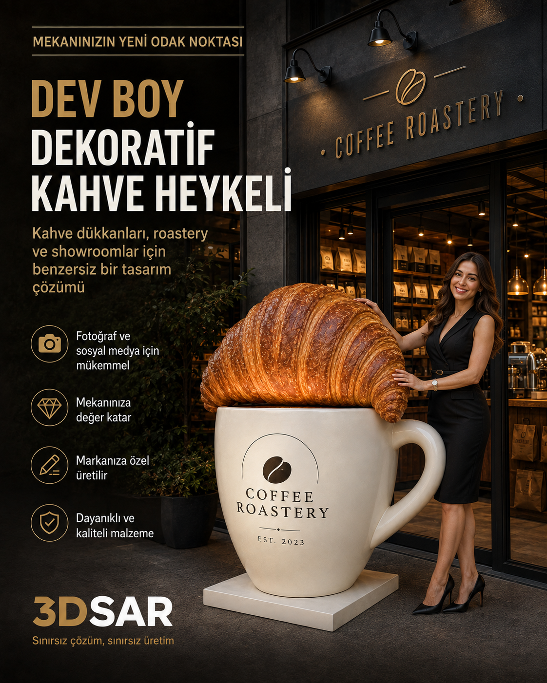 Dev Kruvasan Dekoru | Pastane ve Kafe İçin Özel 3D Üretim - dev kruvasan görseli 3