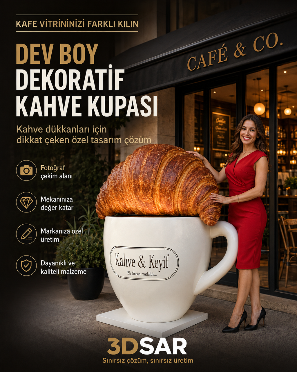 Dev Kruvasan Dekoru | Pastane ve Kafe İçin Özel 3D Üretim - dev kruvasan görseli 5