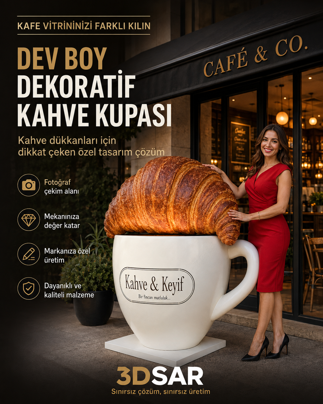 Dev Kruvasan Dekoru | Pastane ve Kafe İçin Özel 3D Üretim - dev kruvasan görseli 5